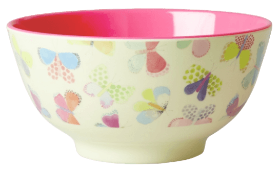 A bowl with butterflies on it
Description automatically generated